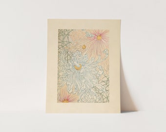 Japanese Flower Chrysanthemum Art Print | Asian Art | vintage boho Botanical Art | Flower Wall Art | Vintage Art Print Digital Print
