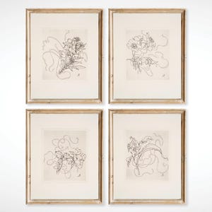 French Antique Black and White Flower Sketch Print Set of 4 | Vintage French Art Botanical Drawings | Digital Print image 2