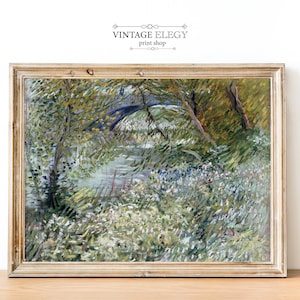 Vintage French Art Cottage Arch Bridge Landscape Painting | English Garden Meadow | French Antique Spring Landscape Painting | DIGITAL PRINT