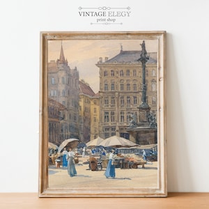 French Paris Antique Cityscape Painting | Vintage French Inspired Wall Art | DIGITAL PRINT Wall Art