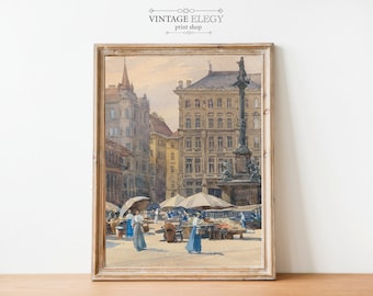 French Paris Antique Cityscape Painting | Vintage French Inspired Wall Art | DIGITAL PRINT Wall Art