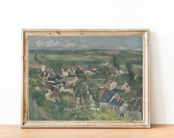 Paisaje de cabaña de campo francés vintage / Pintura de pueblo de campo antiguo francés / Arte francés / IMPRESIÓN DIGITAL Arte de pared