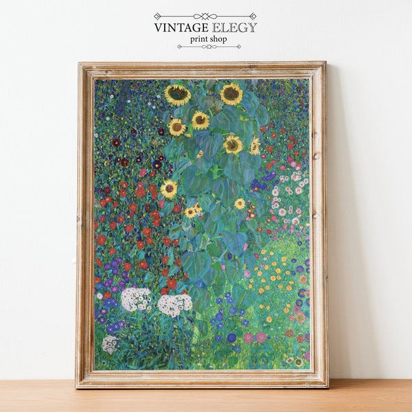 Garden Field of Flowers | Klimt Antique Flower Sunflower Painting | Vintage Botanical Painting | Printable Art | Wall Art