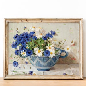 Vintage French Country Cottage Daisies Flower Painting | French Antique Oil Painting | Victorian Painting Still Life | DIGITAL PRINT