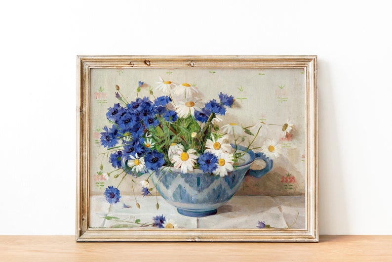 Vintage French Country Cottage Daisies Flower Painting French Antique Oil Painting Victorian Painting Still Life DIGITAL PRINT image 1