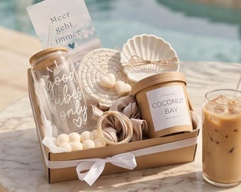 Personalisierte Sommer Geschenkbox für Frauen | Geschenkset | Glasbecher | Selfcare Geschenk | Wellness Box | beste Freundin