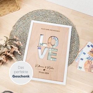 Geldcadeau voor de bruiloft - WOOD LOVE Gepersonaliseerd | Houten geldcadeau voor het bruidspaar