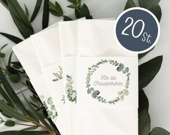 Larmes de joie 20x banderoles | Papeterie de mariage | Mouchoir | Papier naturel | 4 Dessins d’eucalyptus | Weddimoo