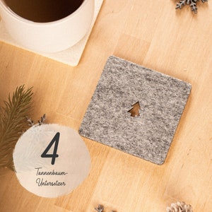 Set of 4 felt coasters for glasses and cups, Christmas tree, Christmas tree, rectangular
