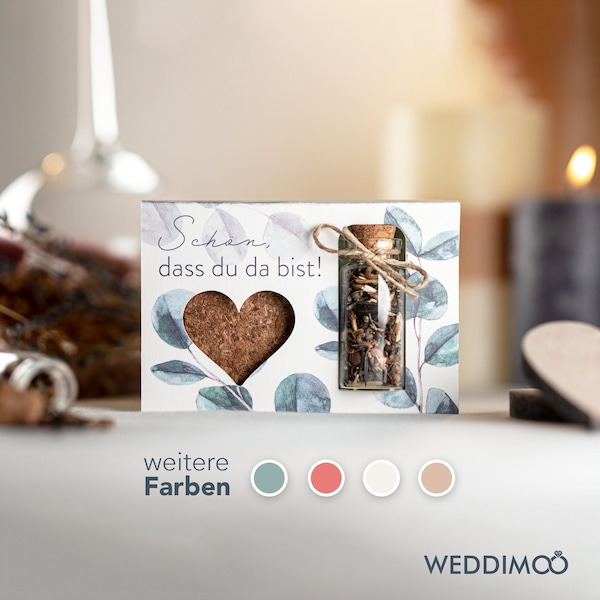 Wedding gift growing kit | Nice that you're here | Eucalyptus | Giveaway | Cork jar with seeds | Weddimoo