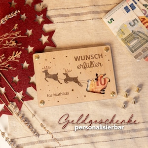 Weihnachtsgeldgeschenk aus Holz - Rentiere Wunscherfüller | Weihnachtsgeschenk | Geschenkkarte | inkl. Verschraubung | Personalisiert