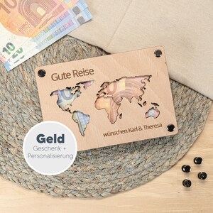 Wooden money gift - Personalized world map | Gift card - Birthday gift | incl. screwing