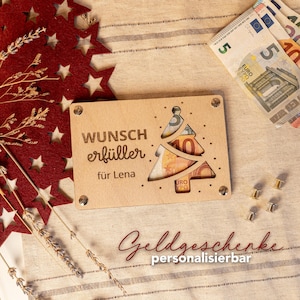 Kerstgeldcadeau van hout - wensvervuller kerstboom | Kerstcadeau | Cadeaubon | inclusief schroefaansluiting | Gepersonaliseerd