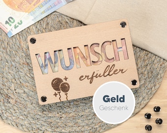 Wooden money gift - wish fulfiller | gift card - birthday present | including screwing