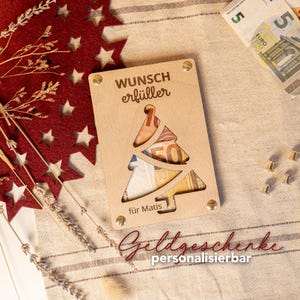 Kerstgeldcadeau van hout - wensvervuller kerstboom | Kerstcadeau | Cadeaubon | inclusief schroefaansluiting | Gepersonaliseerd