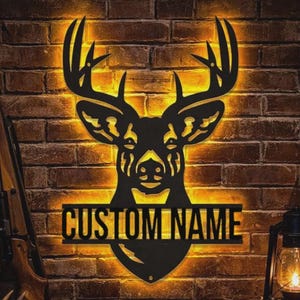 Custom Deer Hunting Monogram Metal Sign LED Lights,Personalized Deer Hunting Metal Signs, Deer Wall Decor,Dad Deer Hunter Wall Hanging
