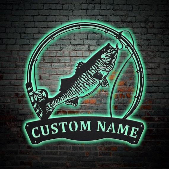 Custom Striped Bass Fish Pole Metal Sign With LED Lights, Personalized  Striped Bass Metal Sign, Striped Bass Sign, Father's Day Fishing 