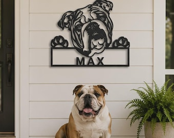 English Bulldog Metal Sign | Custom Dog Name Sign Powder Coated Steel Wall Art