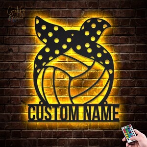 Volleyball Metal Wall Sign with LED Lights – Personalized Sports Decor