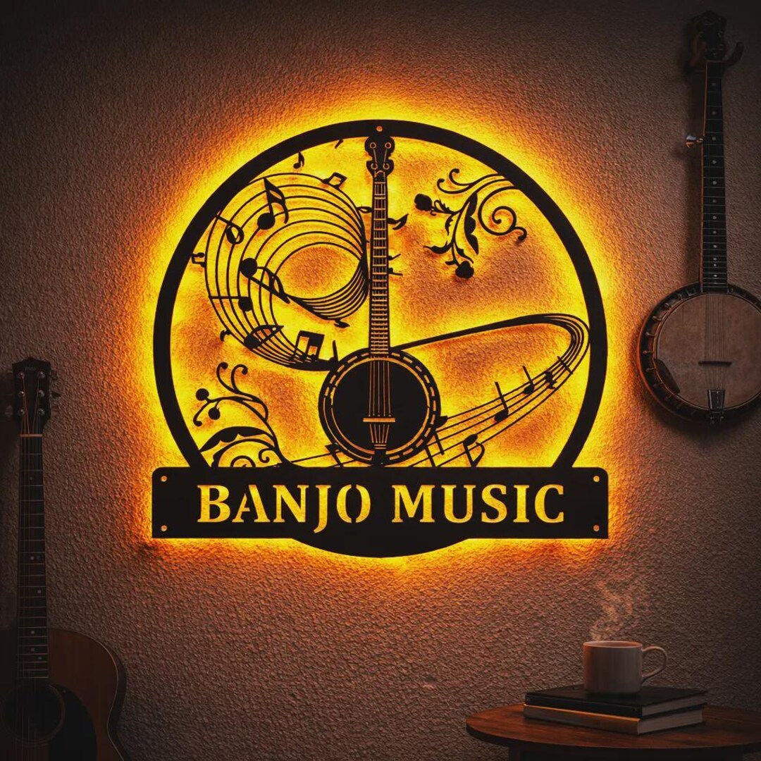 Personalized Banjo Monogram LED Metal Sign, RGB Color Changing