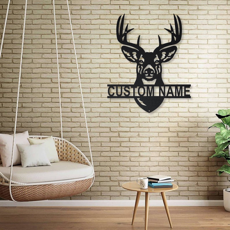 Deer Hunting Metal Sign Art Metal Wall Art Deer Antler Etsy