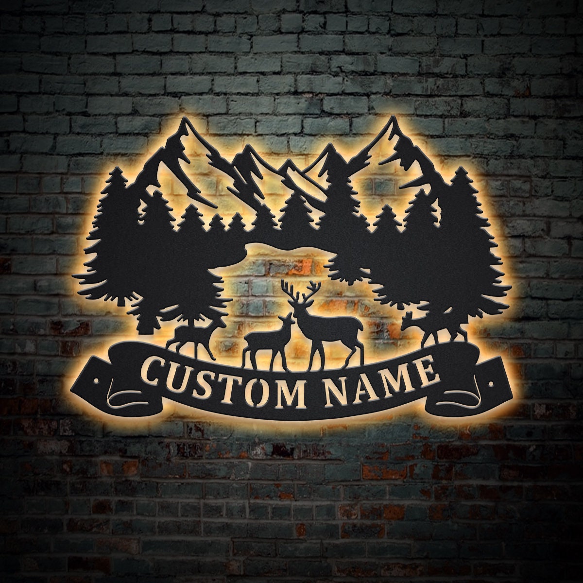 Deer Mountain Metal Sign LED Lights , Custom Deer Hunting Metal Signs, Deer Neon Wall Decor, Dad Deer Hunter Wall Hanging