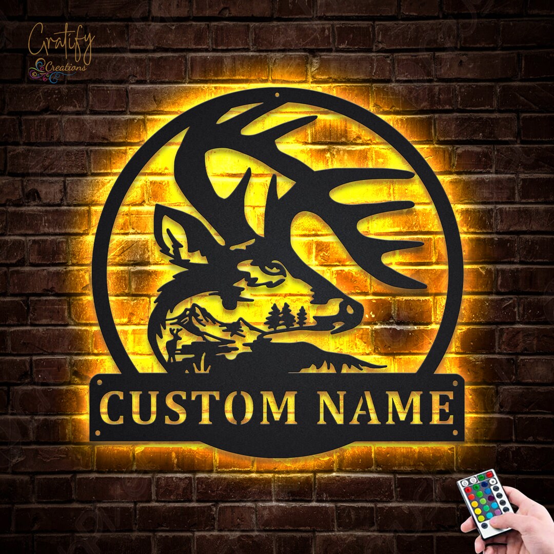 Custom Deer Hunting Monogram Metal Sign LED Lights,deer Hunting Neon