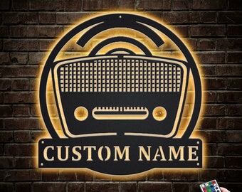 Radio Metal Sign LED Lights V1, Custom Radio Vintage Sign, Radio Neon Metal Wall Decor, Radio Studio Name Sign, Radio Wall Hanging