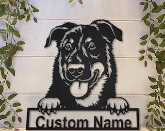 Letrero metálico para pared con el nombre de tu mascota en Beauceron: decoración personalizada