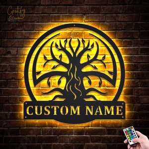 Roots Tree Familie Metallschild LED-Leuchten v15, Benutzerdefinierte Familienmetallschilder, Baum des Lebens Neonmetalldekor, Baum des Lebens-Wandbehang