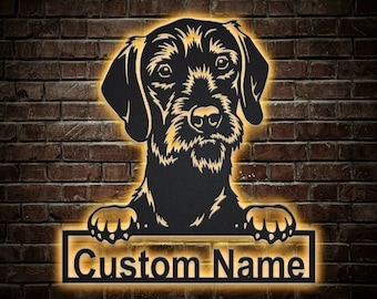 Personalized Short Haired Pudelpointer Dog Metal Sign With LED Lights, Custom Short Haired Pudelpointer Dog Sign, Dog Name Sign