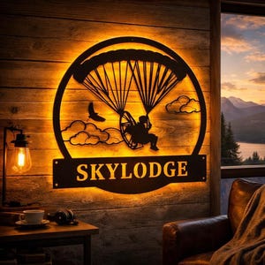 Powered Parachute Metal Wall Art With LED Lights, Custom Powered Parachute Metal Signs, Powered Parachute Neon Sign Metal Wall Decor