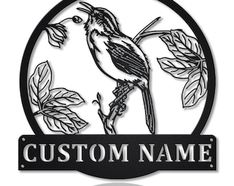 Wren Bird Monogram Metal Sign Art, Custom Wren Bird Metal Sign, Wren Bird Wall Hanging For Decoration, Bird Metal Wall Decor