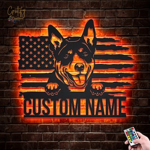 US Australian Kelpie Dog Metallschild-LED-Leuchten, Kundenspezifisches australischer Hund Metallschild, australischer Kelpie Neonmetallwand-Dekor