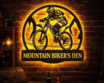 Mountain Biking Neon LED Sign | Custom Downhill Bike Metal Wall Decor | Cycling Wall Art