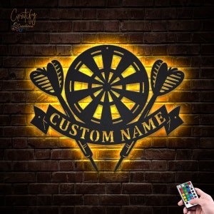 Darts Sport Monogram Metal Wall Art LED Lights, Custom Darts Metal Signs, Darts Sport Neon Metal Wall Decor,Darts Sport Wall Hanging