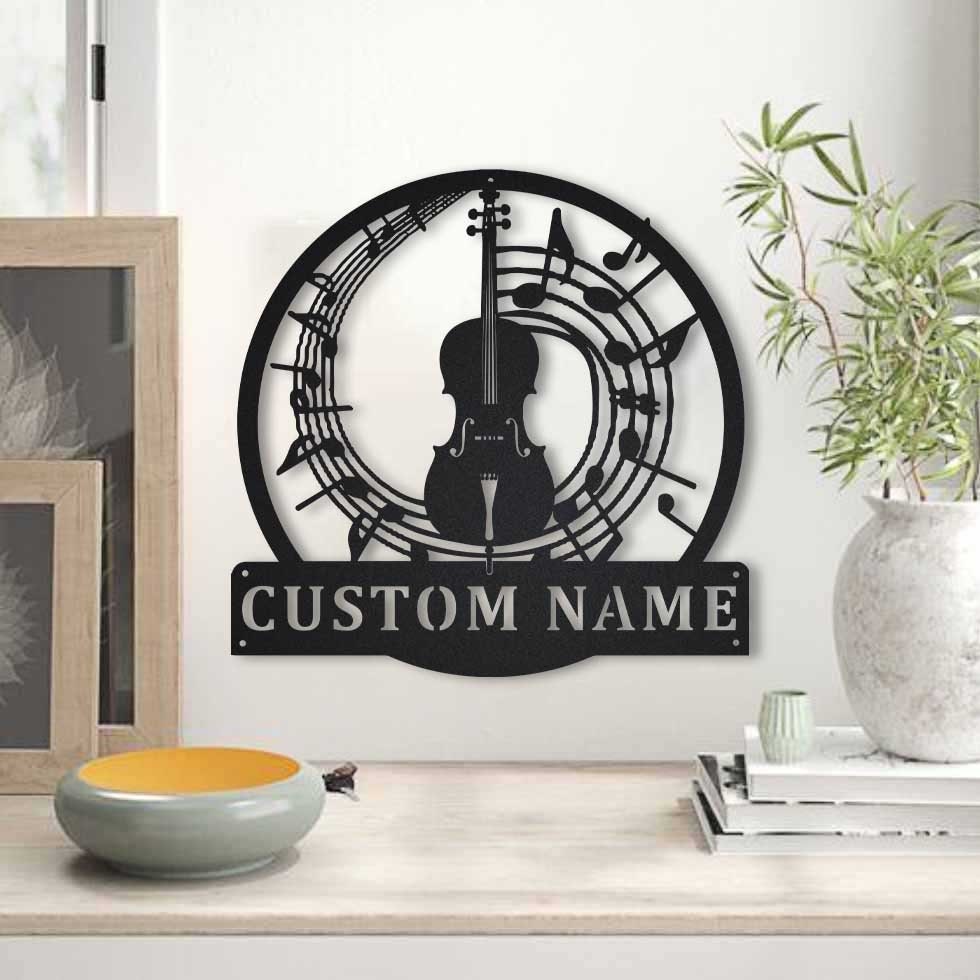 Cello Monogram Metal Sign LED Lights, Custom Cello Metal Sign, Cello ...