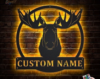 Moose Head Animal Metal Wall Art LED Lights, niestandardowy Moose Head Metal Sign, Moose Neon Metal Wall Decor, Moose Neon Wall Hanging For Decoration