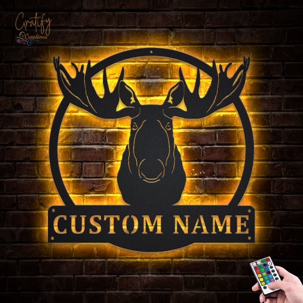 Moose Head Animal Metal Wall Art LED Lights, Custom Moose Head Metal Sign,Moose Neon Metal Wall Decor,Moose Neon Wall Hanging For Decoration