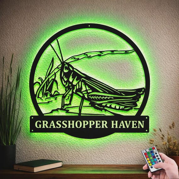 Custom Grasshopper Animal Metal Sign With LED Lights, Personalized