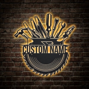 Custom Garage Metal Wall Art - Personalized Workshop Sign with LED Light, Ideal for Car Enthusiasts, Home Decor, and Christmas