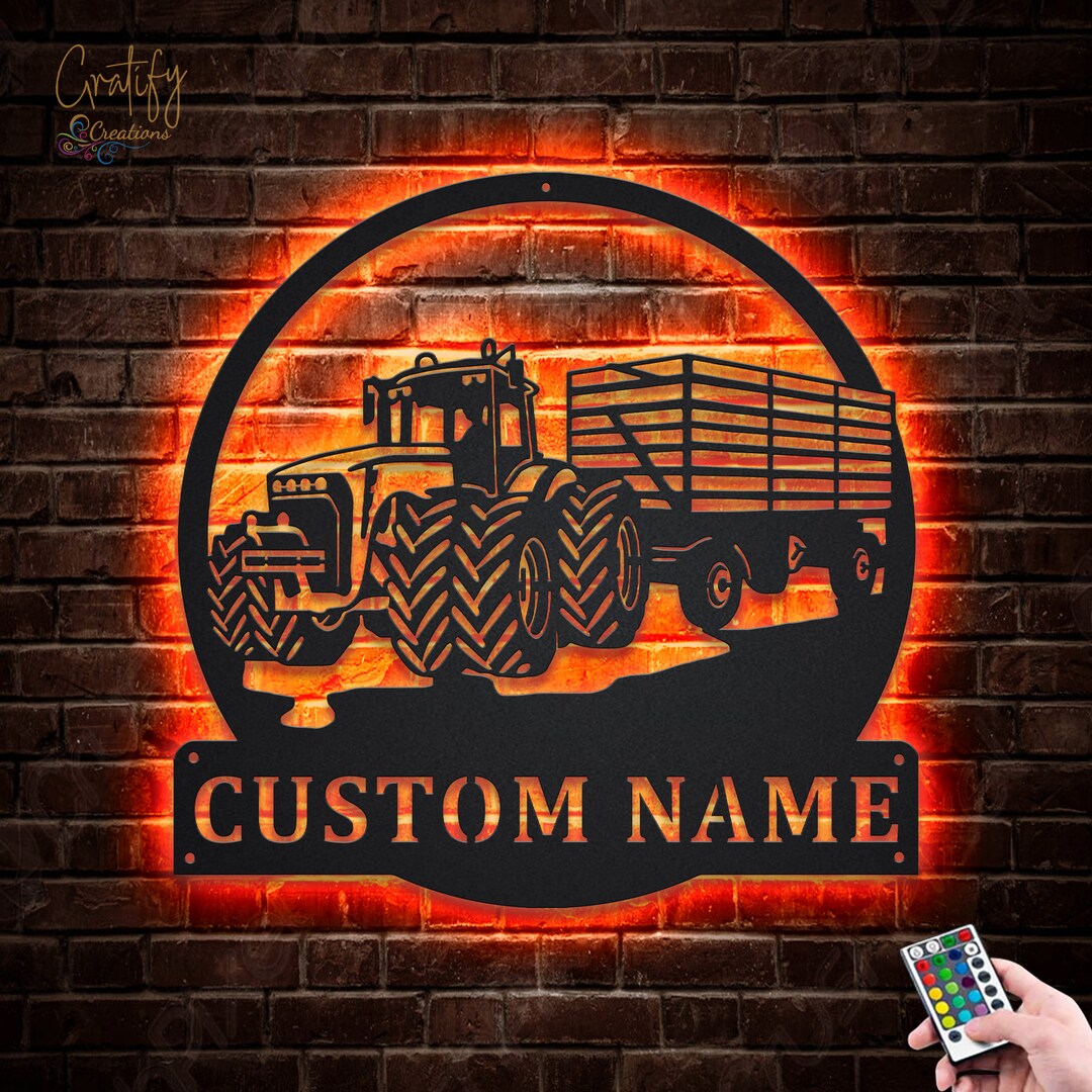 Tractor Farm Metal Sign LED Lights, Custom Farmer Metal Wall Art, Farm ...