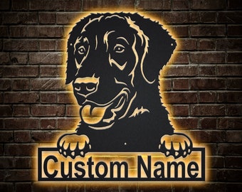 Personalized Curly Coated Retriever Dog Metal Sign With LED Lights, Custom Curly Coated Retriever Metal Sign, Dog Name Sign