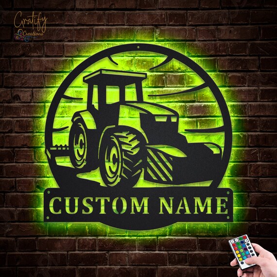  Metal Sign With Led Light Custom US Tractor Metal Wall Art  With LED Light, Personalized Tractor Farm Name Sign Decoration For Room,  Tractor Metal LED Decor, Tractor : Tools 