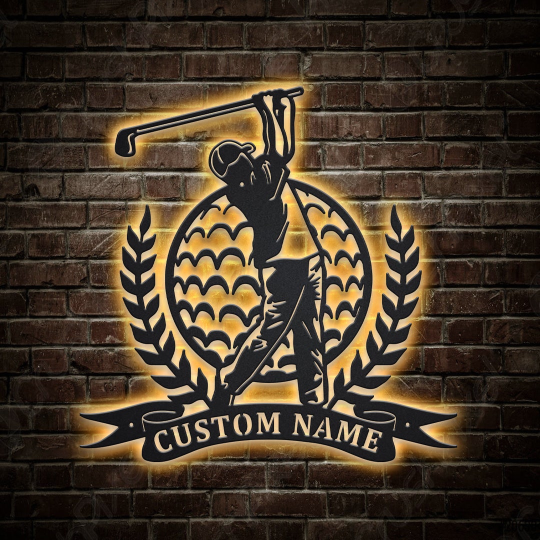 Custom Golf Metal Wall Art With LED Lights V1 Personalized Etsy