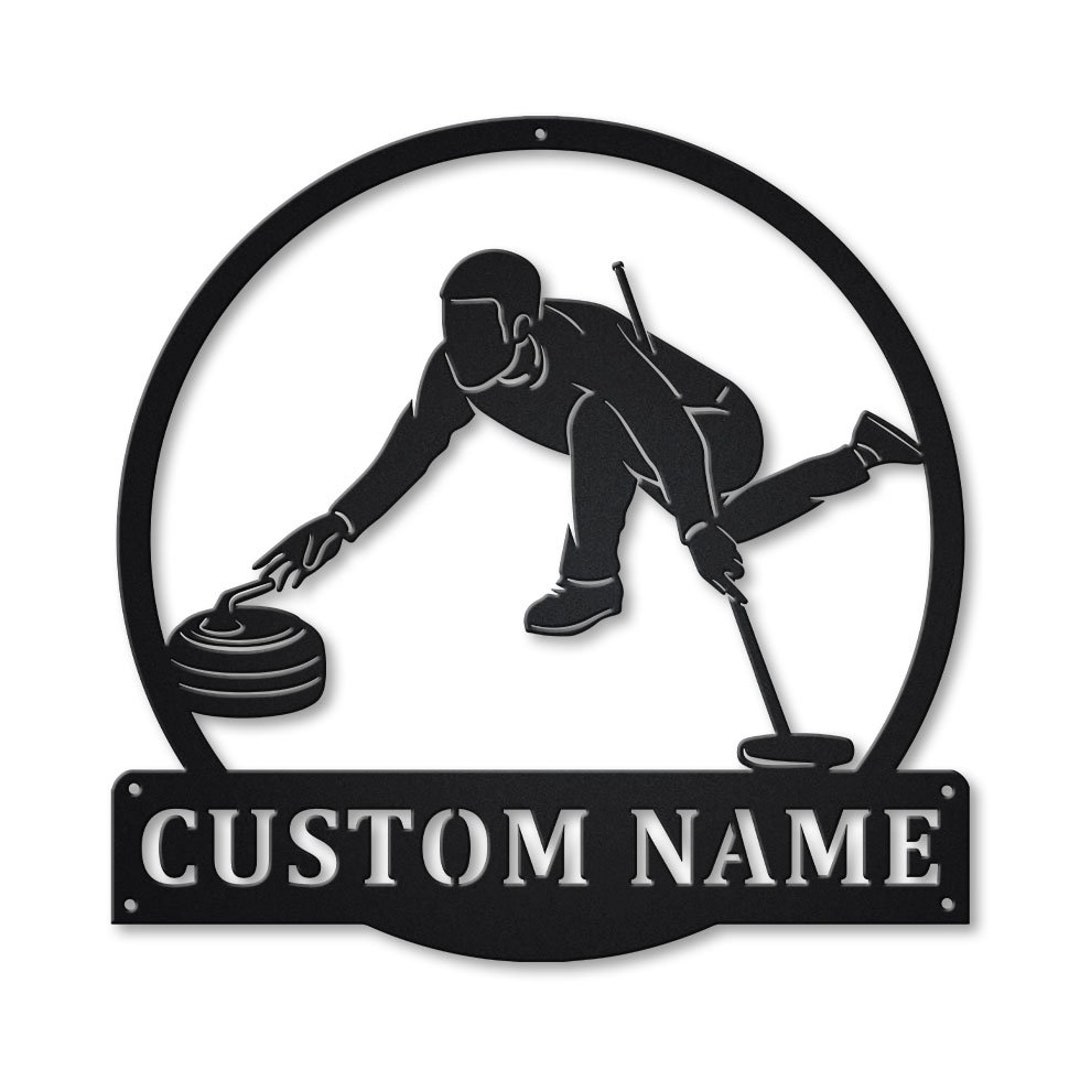 Curling Sport Monogram Metal Sign Art, Custom Curling Sport Metal Sign