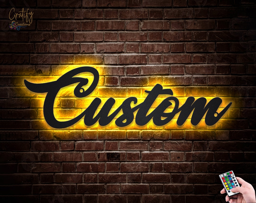 LED Custom Text Words Metal Wall Art - Personalized Family Name Sign ...