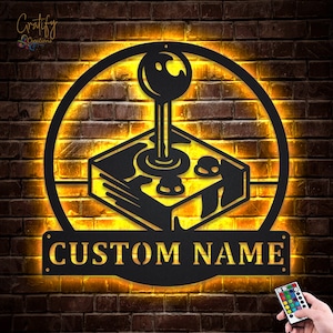 Game Controller Metal Sign LED Lights v4, Custom Gamer Metal Sign, Game Controller Metal Wall Decor, Game Controller Neon Decor