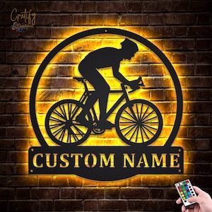Bicycle Metal Sign LED Lights v1,Custom Bicycle Sport Metal Sign, Cycling Neon Metal Sign, Cyclist And Biker, Bicycle Wall Hanging