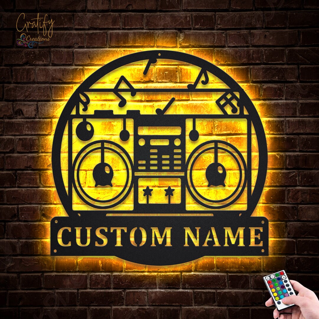 Boombox Music Metal Sign LED Lights V4, Custom Boombox Metal Signs ...